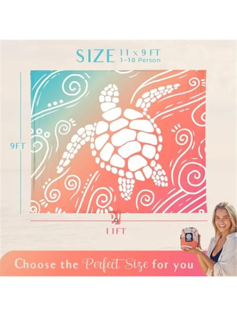 Extra Large Beach Blanket Sandproof Waterproof Picnic Camping Mat Sea Turtle